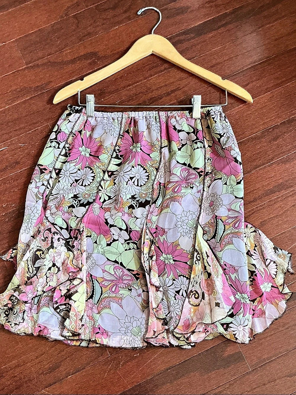 S.L.B. Floral Silk Mini Skirt Size Medium